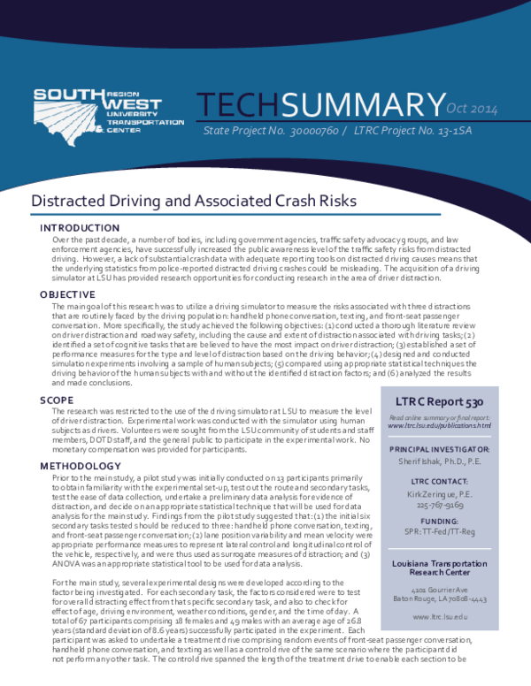 (PDF) Distracted driving and associated crash risks