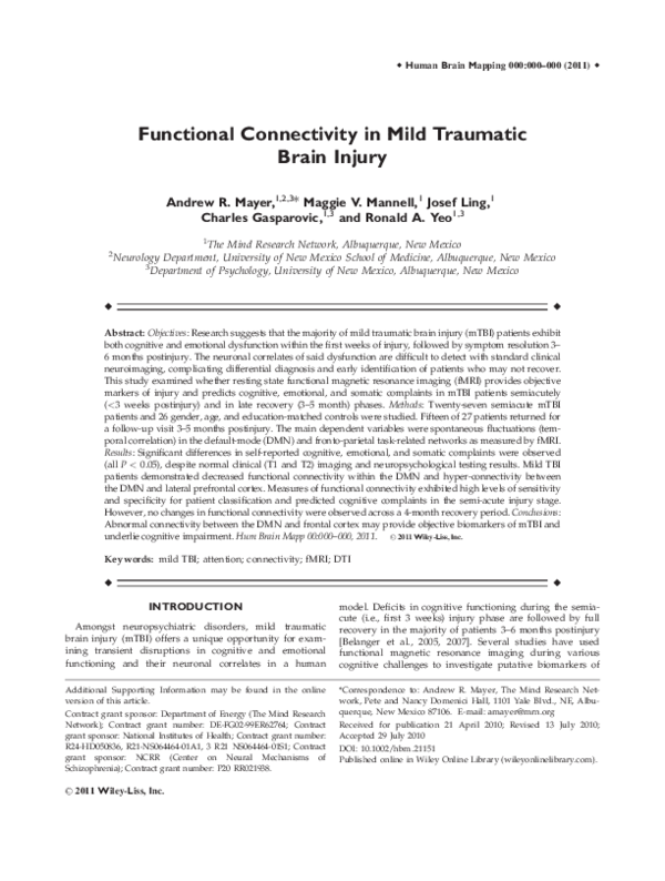 (PDF) Functional connectivity in mild traumatic brain injury