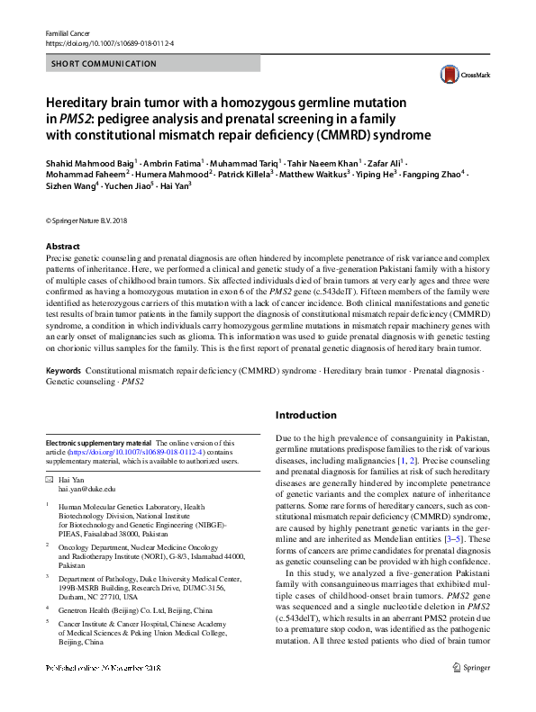 (PDF) Hereditary brain tumor with a homozygous germline mutation in ...