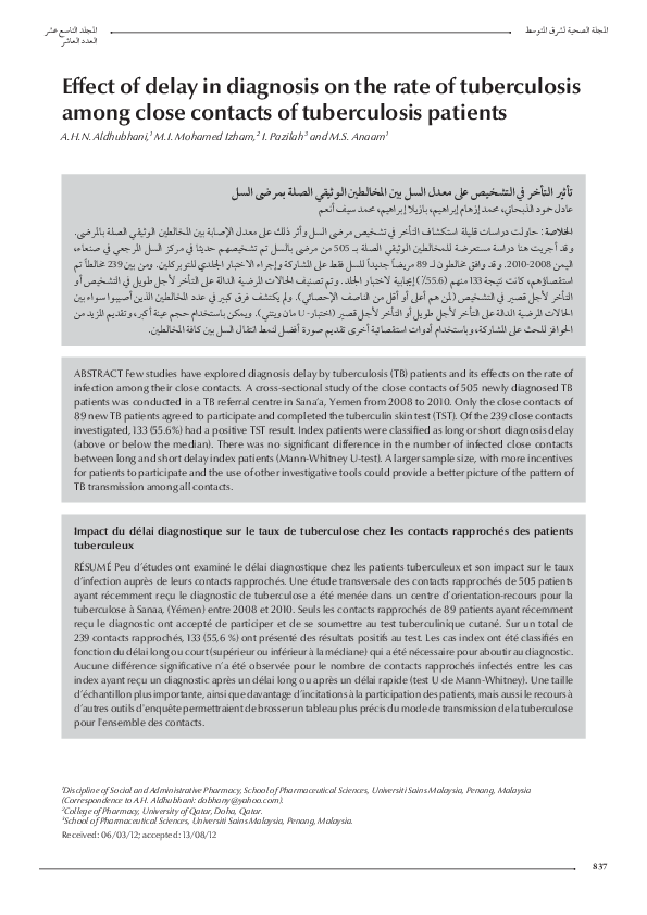 (PDF) Effect of delay in diagnosis on the rate of tuberculosis among ...