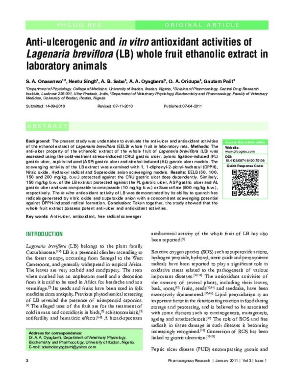 (PDF) Anti-ulcerogenic and in vitro antioxidant activities of Lagenaria ...
