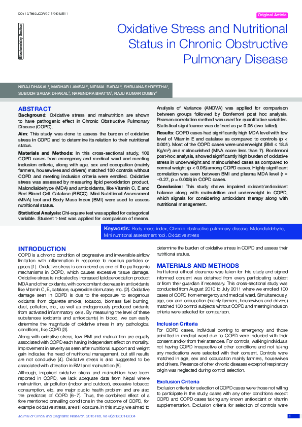 (PDF) Oxidative Stress and Nutritional Status in Chronic Obstructive ...