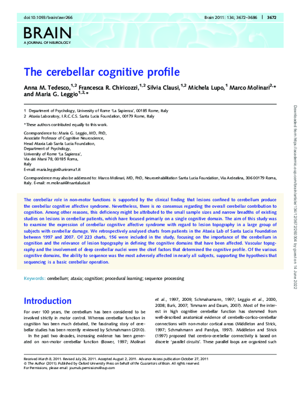 (PDF) The cerebellar cognitive profile