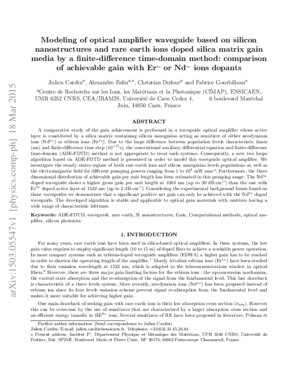 (PDF) Modeling of optical amplifier waveguide based on silicon ...