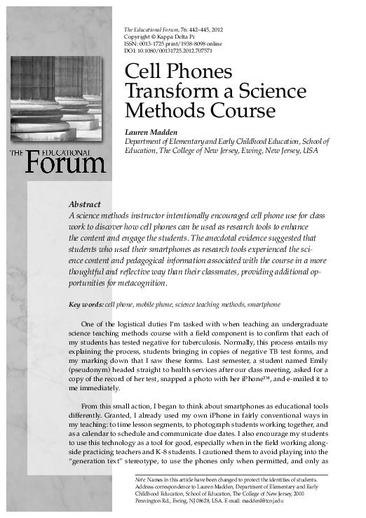 (PDF) Cell Phones Transform a Science Methods Course