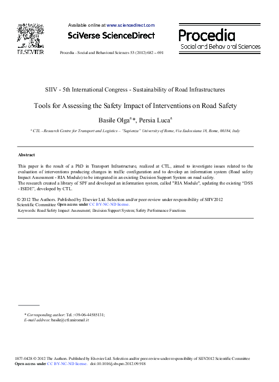 (PDF) Tools for Assessing the Safety Impact of Interventions on Road Safety