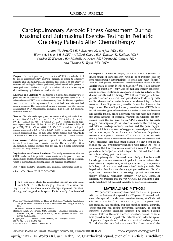 (PDF) Cardiopulmonary Aerobic Fitness Assessment During Maximal and ...