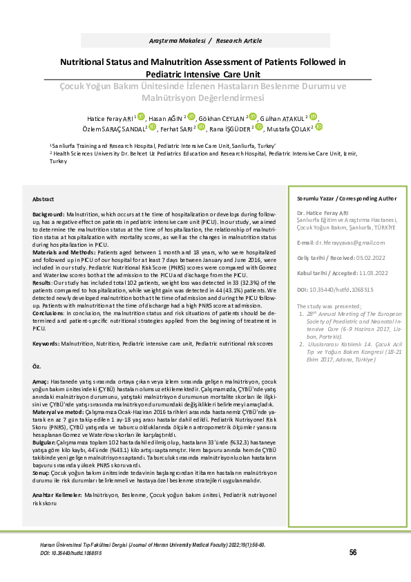 (PDF) Nutritional Status and Malnutrition Assessment of Patients ...