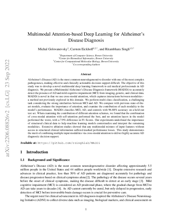 (PDF) Multimodal attention-based deep learning for Alzheimer’s disease ...