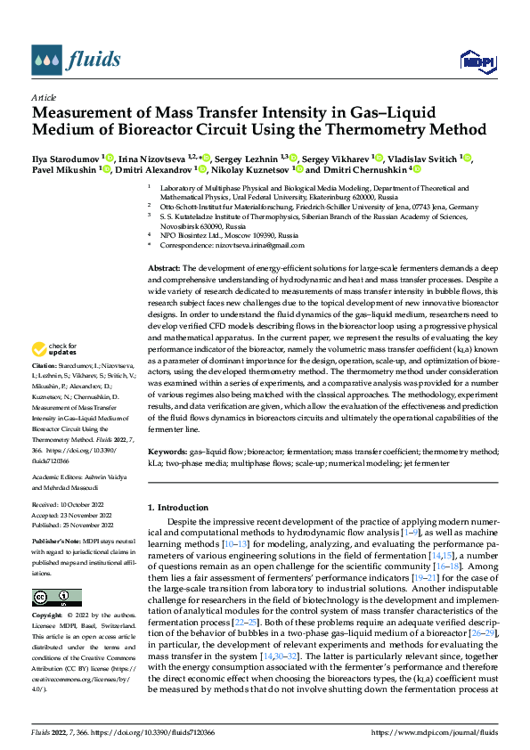 (PDF) Measurement of Mass Transfer Intensity in Gas–Liquid Medium of ...