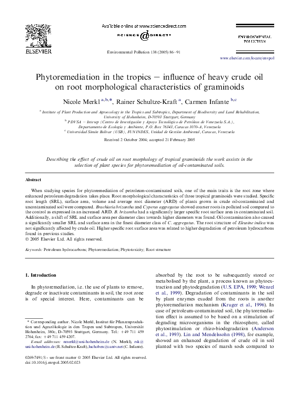 (PDF) Phytoremediation in the tropics – influence of heavy crude oil on ...