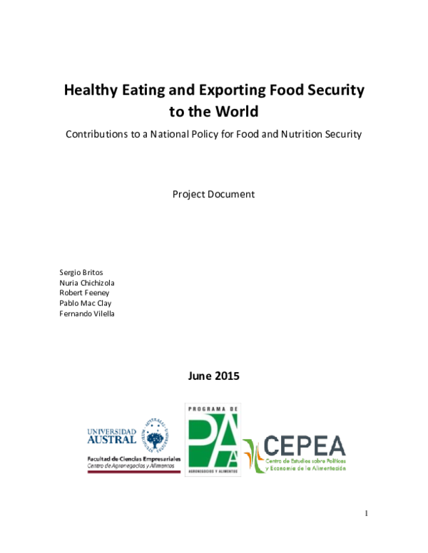 (PDF) Healthy Eating and Exporting Food Security to the World ...