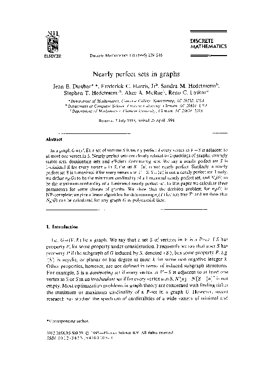 (PDF) Nearly perfect sets in graphs