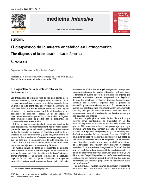 (PDF) El diagnóstico de la muerte encefálica en Latinoamérica