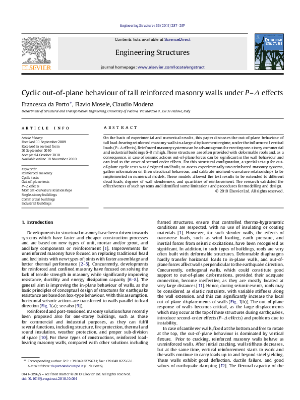 (PDF) Cyclic out-of-plane behaviour of tall reinforced masonry walls ...