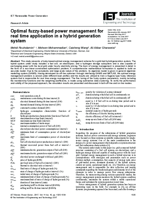 (PDF) Optimal fuzzy‐based power management for real time application in ...