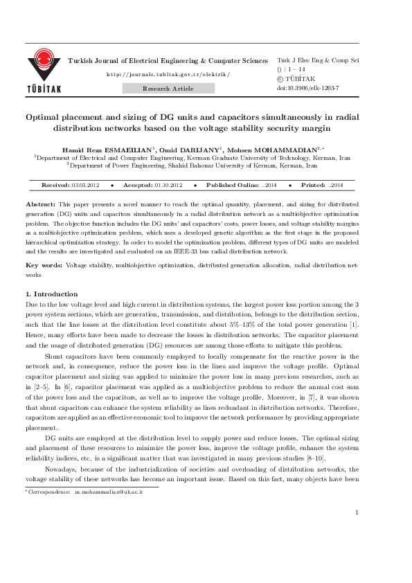 (PDF) Optimal placement and sizing of DG units and capacitors ...