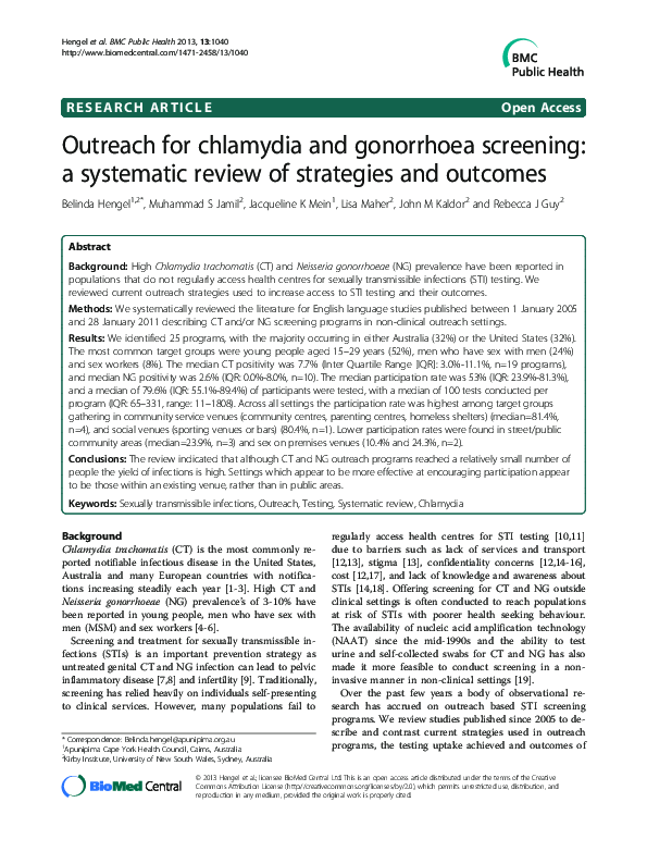 (PDF) Outreach for chlamydia and gonorrhoea screening: a systematic ...