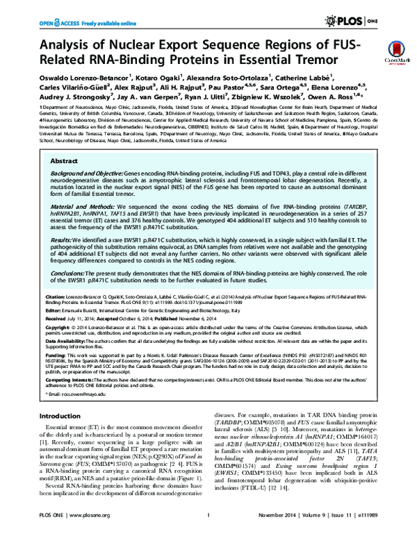 (PDF) Analysis of Nuclear Export Sequence Regions of FUS-Related RNA ...