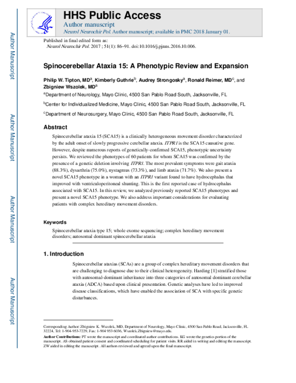 (PDF) Spinocerebellar ataxia 15: A phenotypic review and expansion