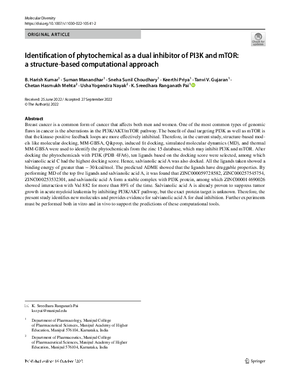 (PDF) Identification of phytochemical as a dual inhibitor of PI3K and ...