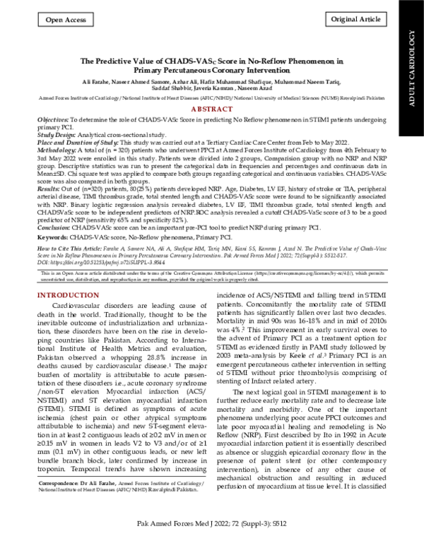 (PDF) The Predictive Value of CHADS-VASC Score in No-Reflow Phenomenon ...