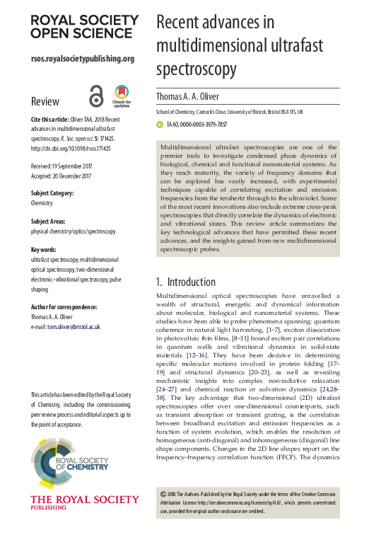 (PDF) Recent advances in multidimensional ultrafast spectroscopy