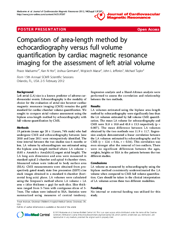 (PDF) Comparison of area-length method by echocardiography versus full ...