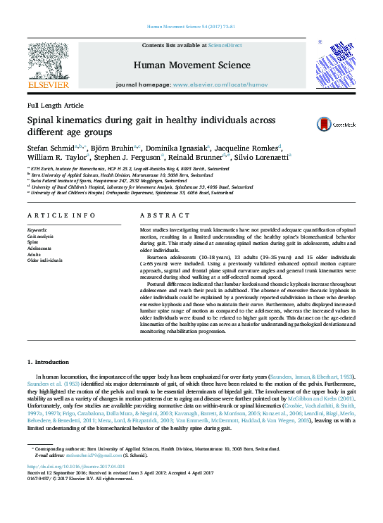 (PDF) Spinal kinematics during gait in healthy individuals across ...