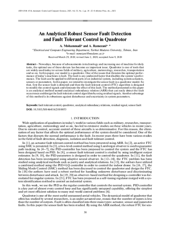 (PDF) An Analytical Robust Sensor Fault Detection and Fault Tolerant ...