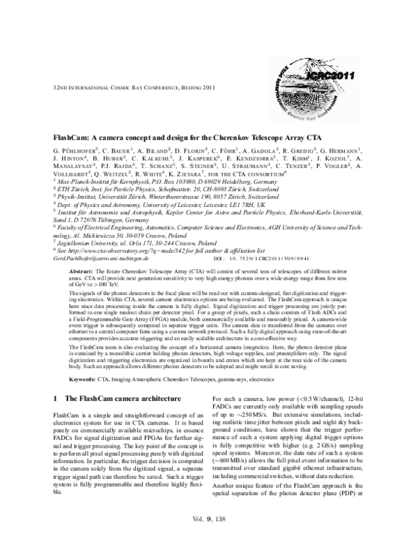 (PDF) FlashCam: A camera concept and design for the Cherenkov Telescope ...