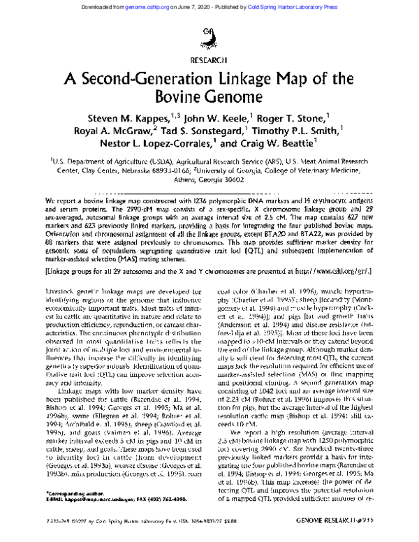 (PDF) A second-generation linkage map of the bovine genome