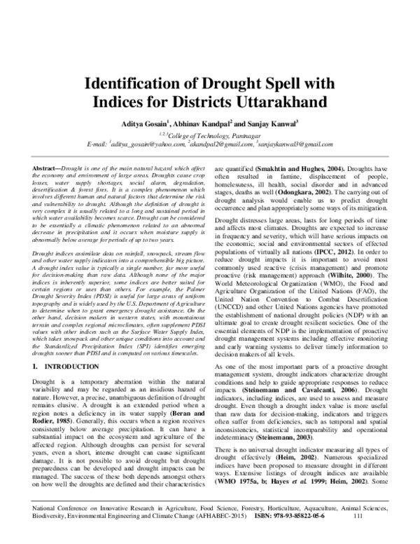 (PDF) Identification of Drought Spell with Indices for Districts ...