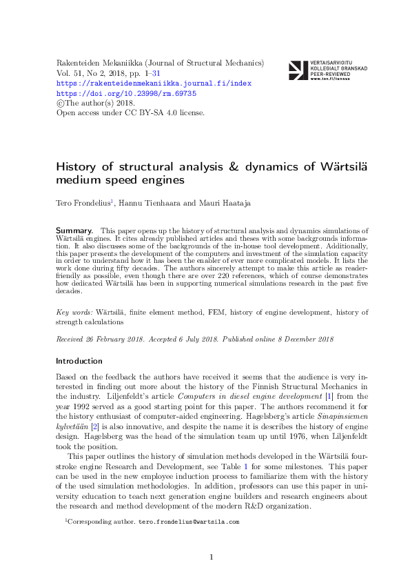 (PDF) History of structural analysis & dynamics of Wärtsilä medium ...