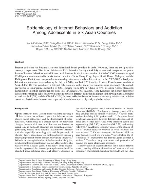 (PDF) Epidemiology of internet behaviors and addiction among ...