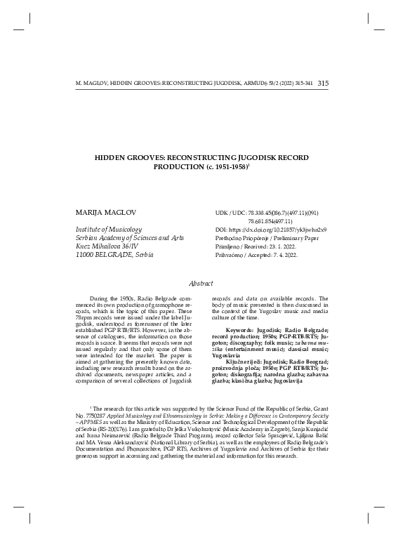 (PDF) Hidden Grooves: Reconstructing Jugodisk Record Production (c ...