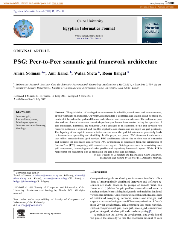 (PDF) PSG: Peer-to-Peer semantic grid framework architecture