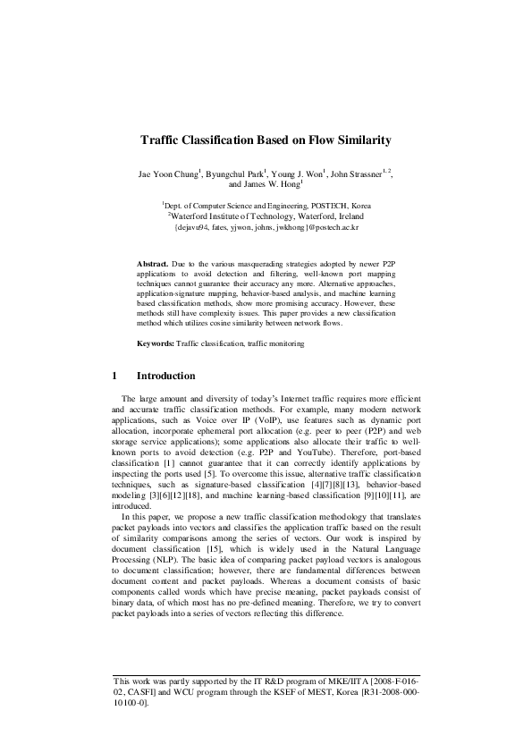 (PDF) Traffic Classification Based on Flow Similarity