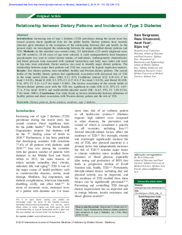 (PDF) Relationship between dietary patterns and incidence of type 2 ...