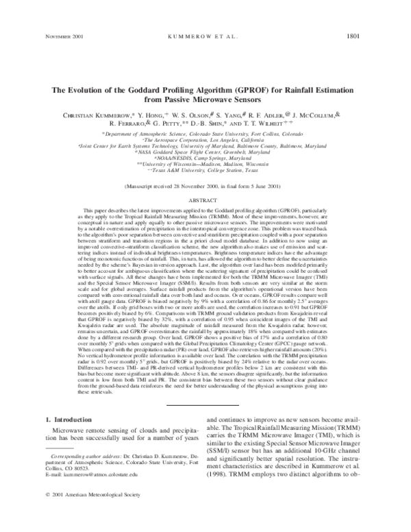 (PDF) The Evolution of the Goddard Profiling Algorithm (GPROF) for ...