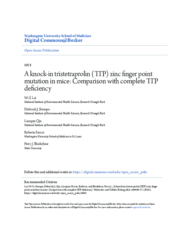 (PDF) A Knock-In Tristetraprolin (TTP) Zinc Finger Point Mutation in ...