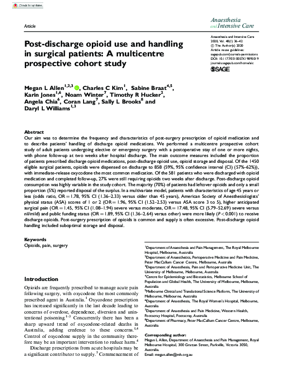 (PDF) Post-discharge opioid use and handling in surgical patients: A ...