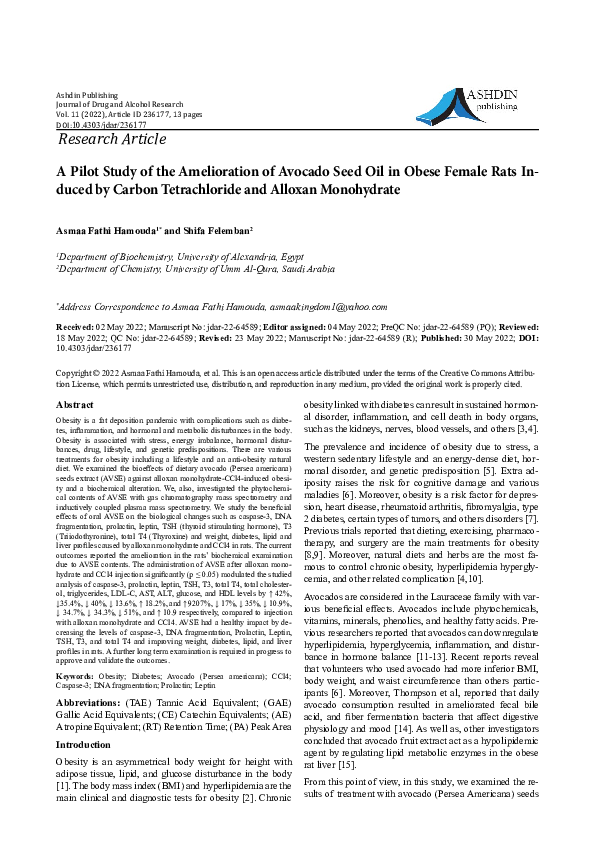 (PDF) A Pilot Study of the Amelioration of Avocado Seed Oil in Obese ...