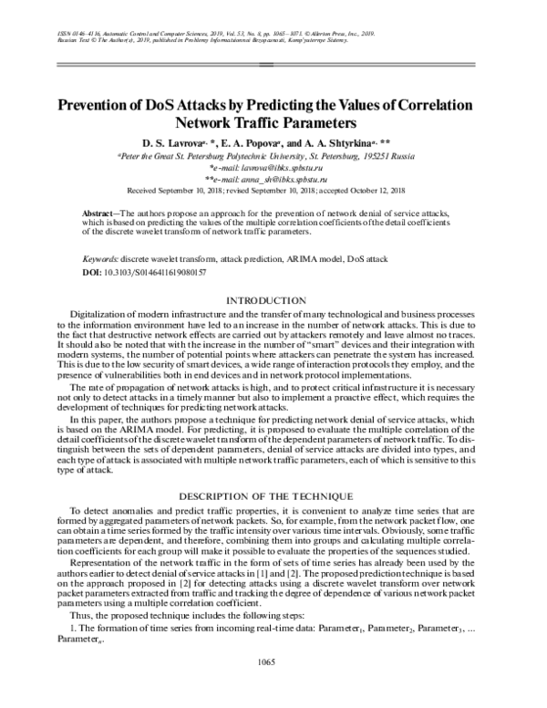(PDF) Prevention of DoS Attacks by Predicting the Values of Correlation ...