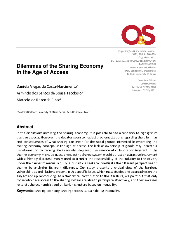 (PDF) Dilemmas of the Sharing Economy in the Age of Access