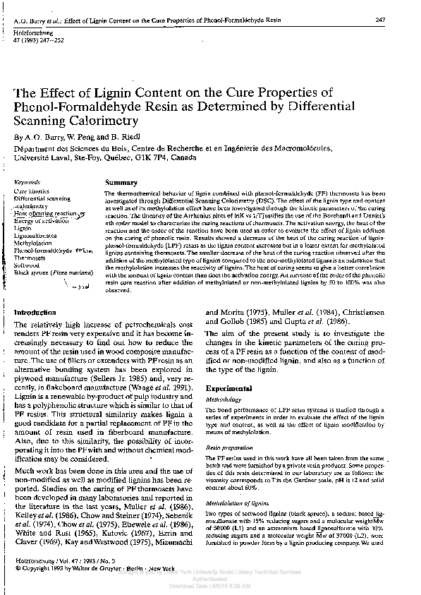 (PDF) The Effect of Lignin Content on the Cure Properties of Phenol ...