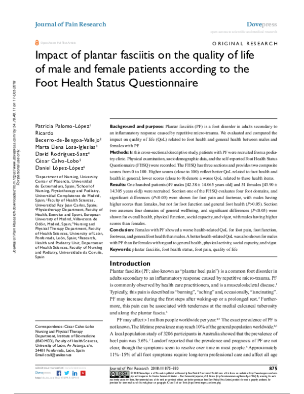 (PDF) Impact of plantar fasciitis on the quality of life of male and