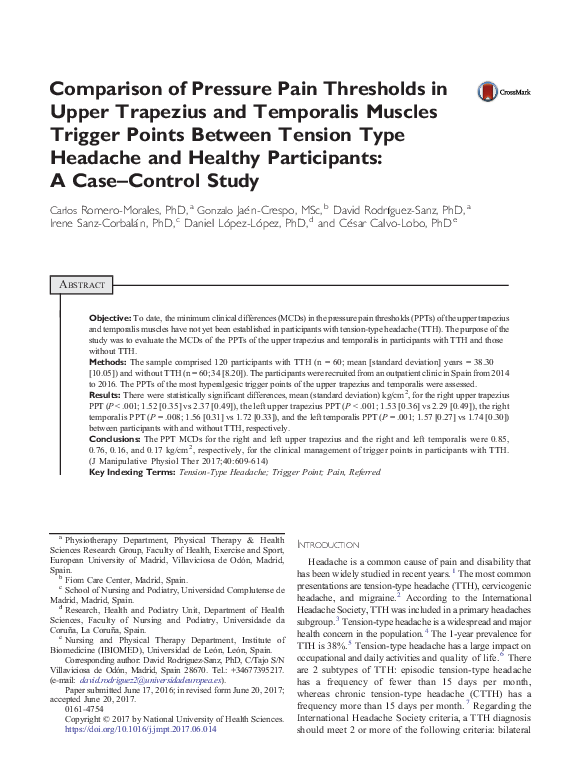 (PDF) Comparison of Pressure Pain Thresholds in Upper Trapezius and ...