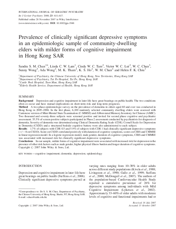 (PDF) Prevalence of clinically significant depressive symptoms in an ...