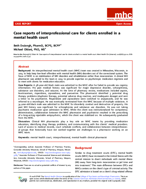 (PDF) Case reports of interprofessional care for clients enrolled in a ...